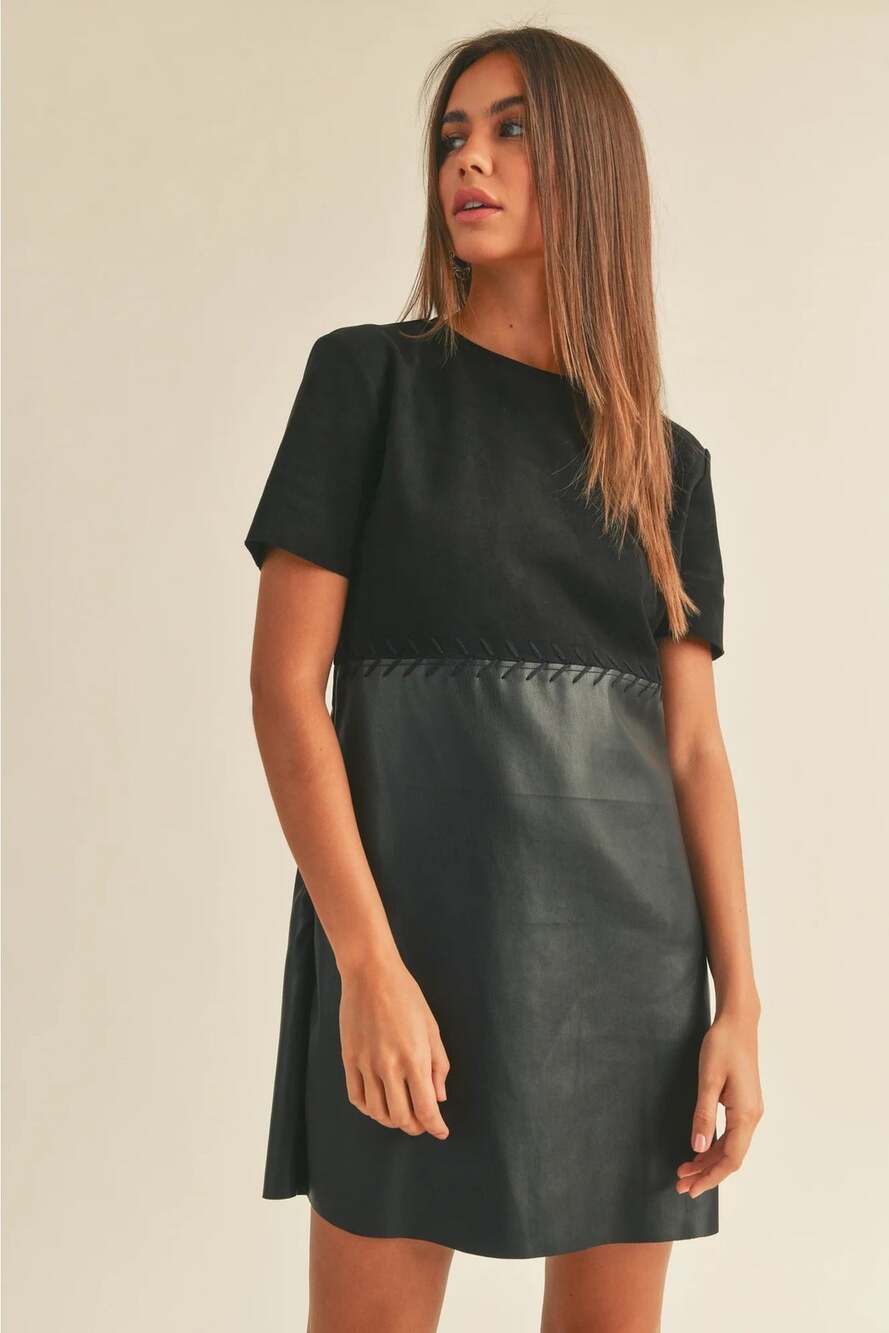 Miou Muse faux leather suede combo shift dress small NEW